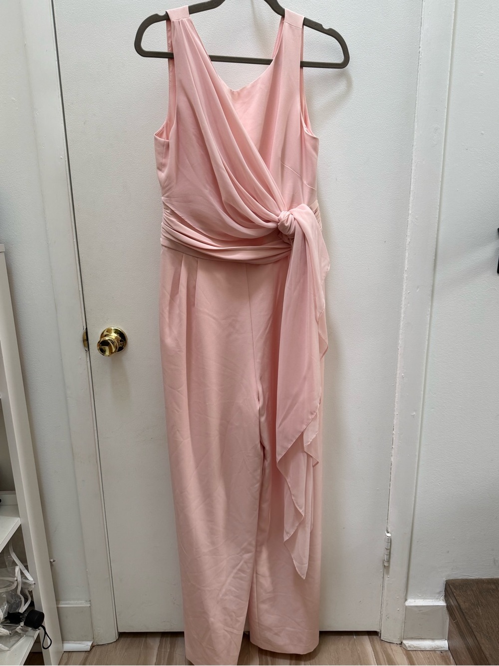 Eliza J Blush Pink One-Shoulder Draped Jumpsuit with Side Knot